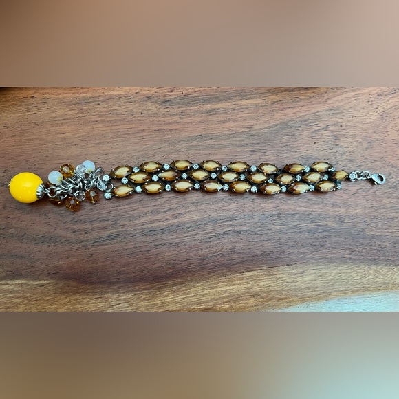 Danny Pollak Bracelet Smoky Gold Yellow Crystals Clear Crystals White 7.5” Sz ML - Picture 9 of 11